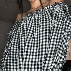 checkered off shoulder blouse